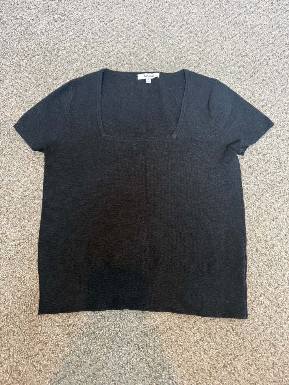 Madewell Black Square Neck Short Sleeve Knit Top Size S